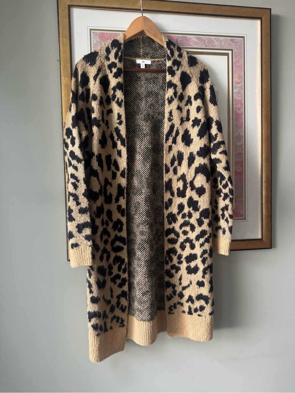 Bp long open cheetah print cardigan